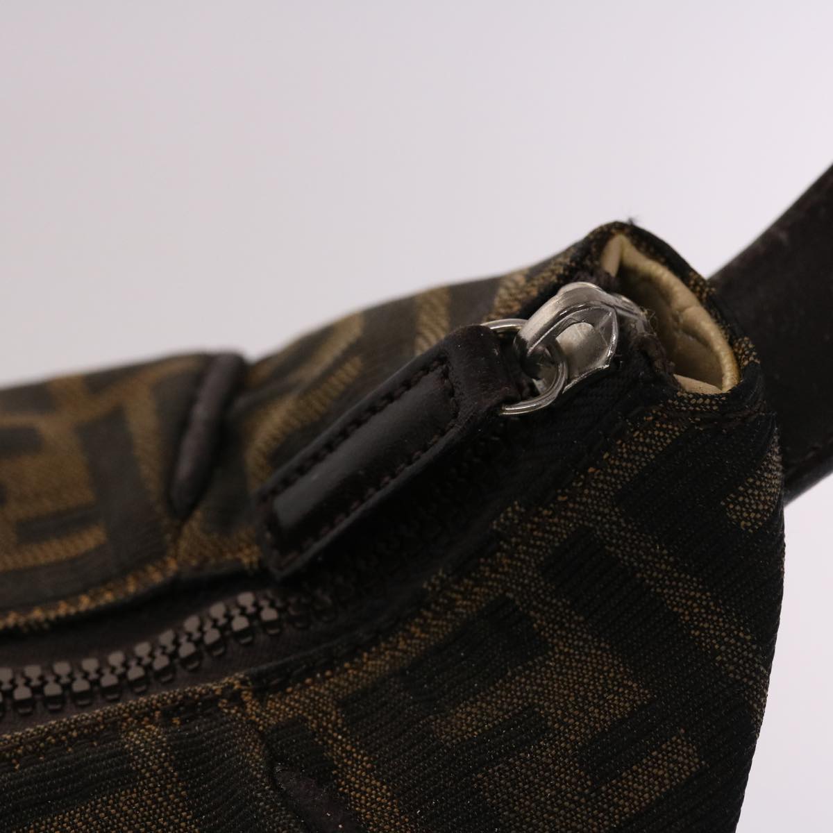 FENDI Zucca Canvas Vanity Hand Bag Nylon Brown Black  48013