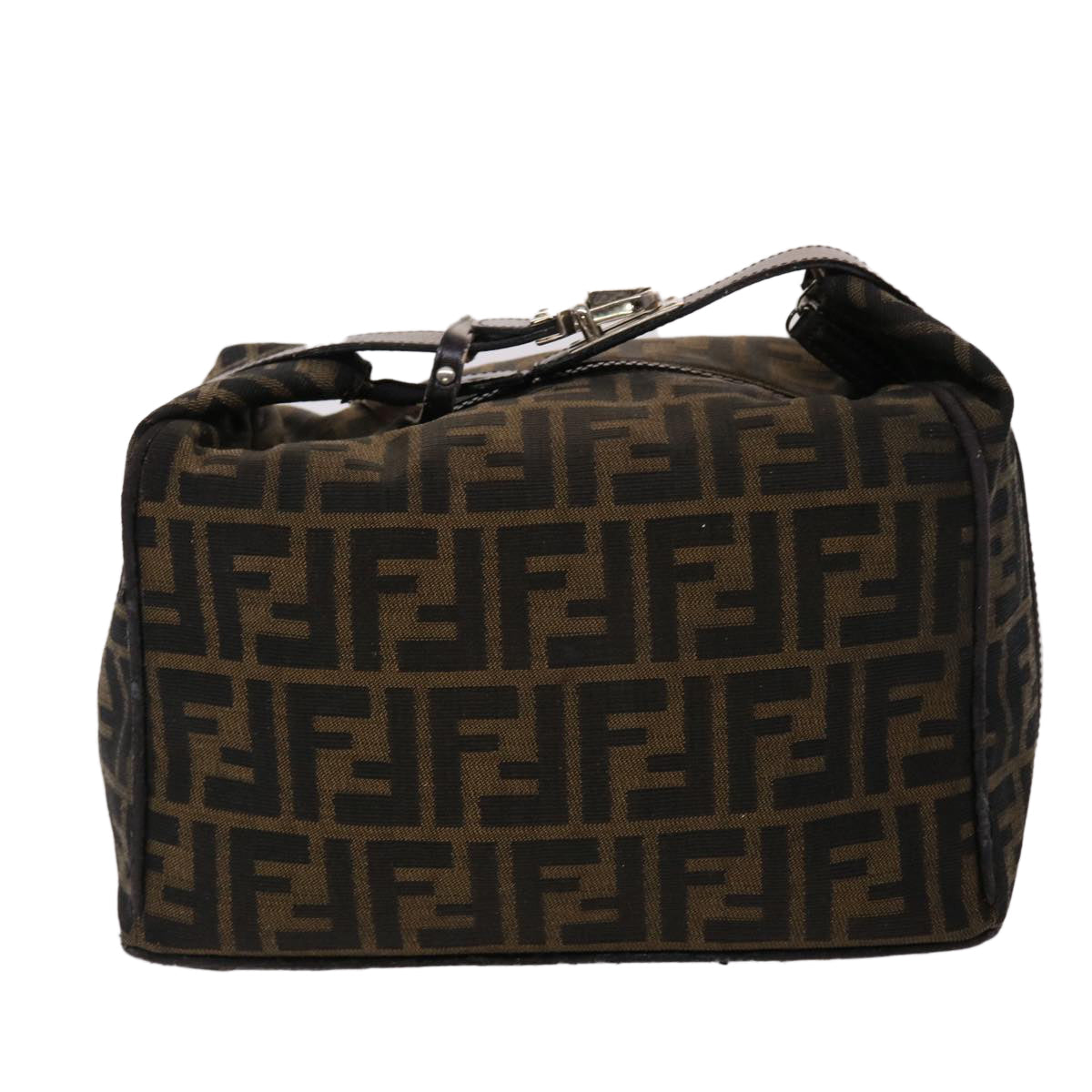 FENDI Zucca Canvas Vanity Hand Bag Nylon Brown Black  48013