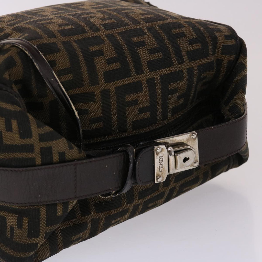 FENDI Zucca Canvas Vanity Hand Bag Nylon Brown Black  48013