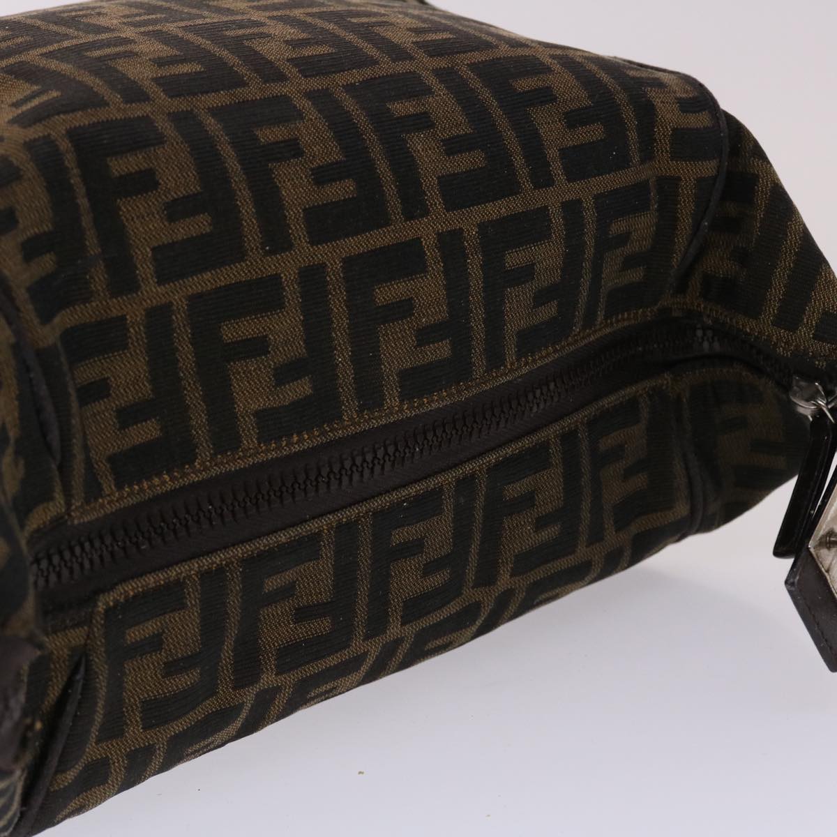 FENDI Zucca Canvas Vanity Hand Bag Nylon Brown Black  48013