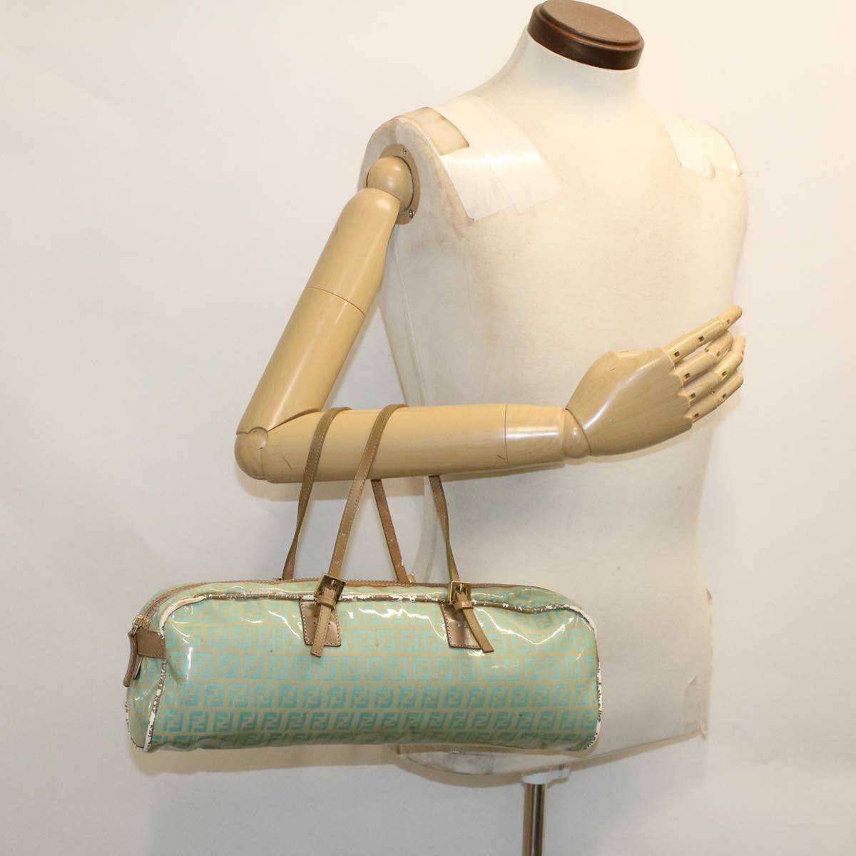 FENDI Zucchino Canvas Hand Bag Coated Canvas Light Blue  48018
