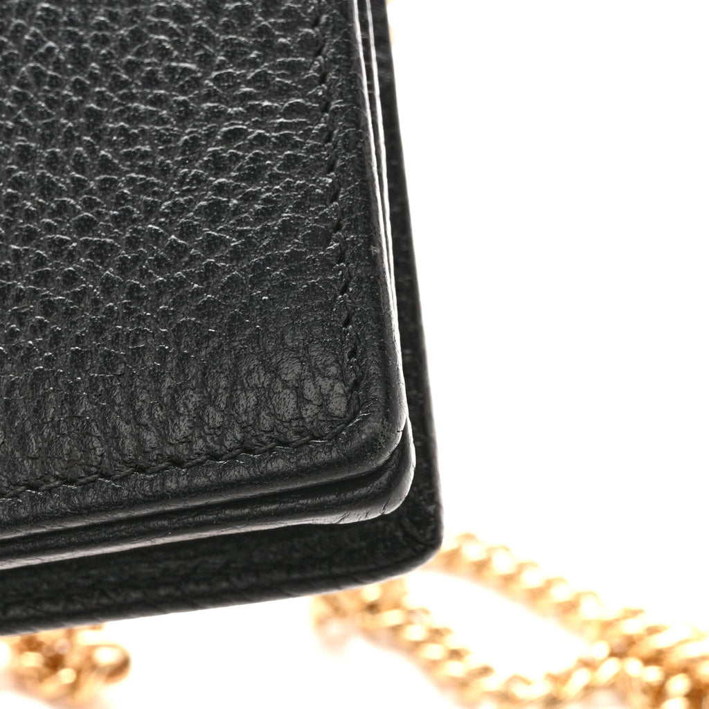 Gucci Dollar Calfskin Mini GG Marmont Chain Wallet Black