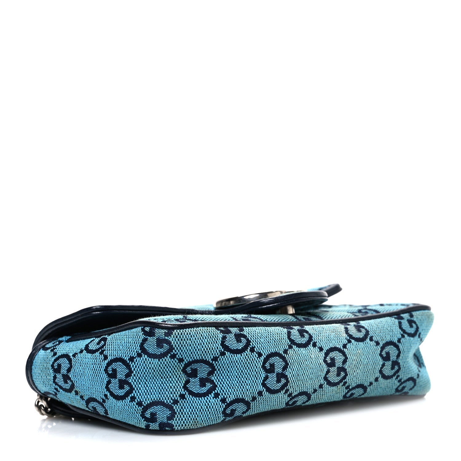 Gucci Monogram Multicolor Matelasse Diagonal Super Mini GG Marmont Shoulder Bag Light Blue