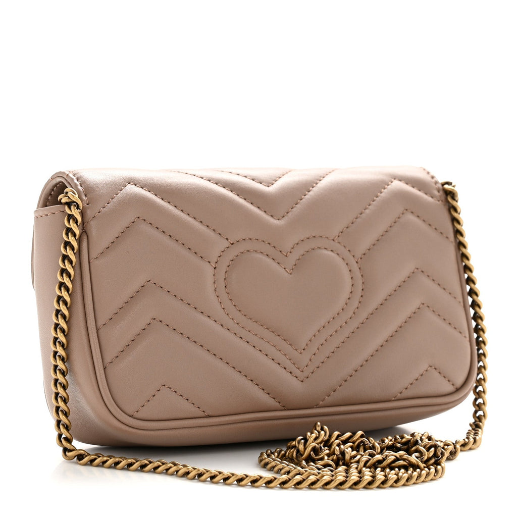 Gucci Calfskin Matelasse Super Mini GG Marmont Shoulder Bag Porcelain Rose