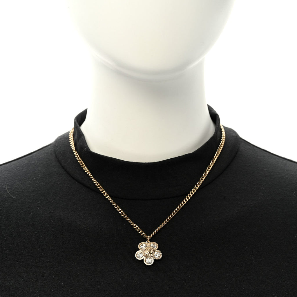 Crystal CC Flower Pendant Necklace Gold