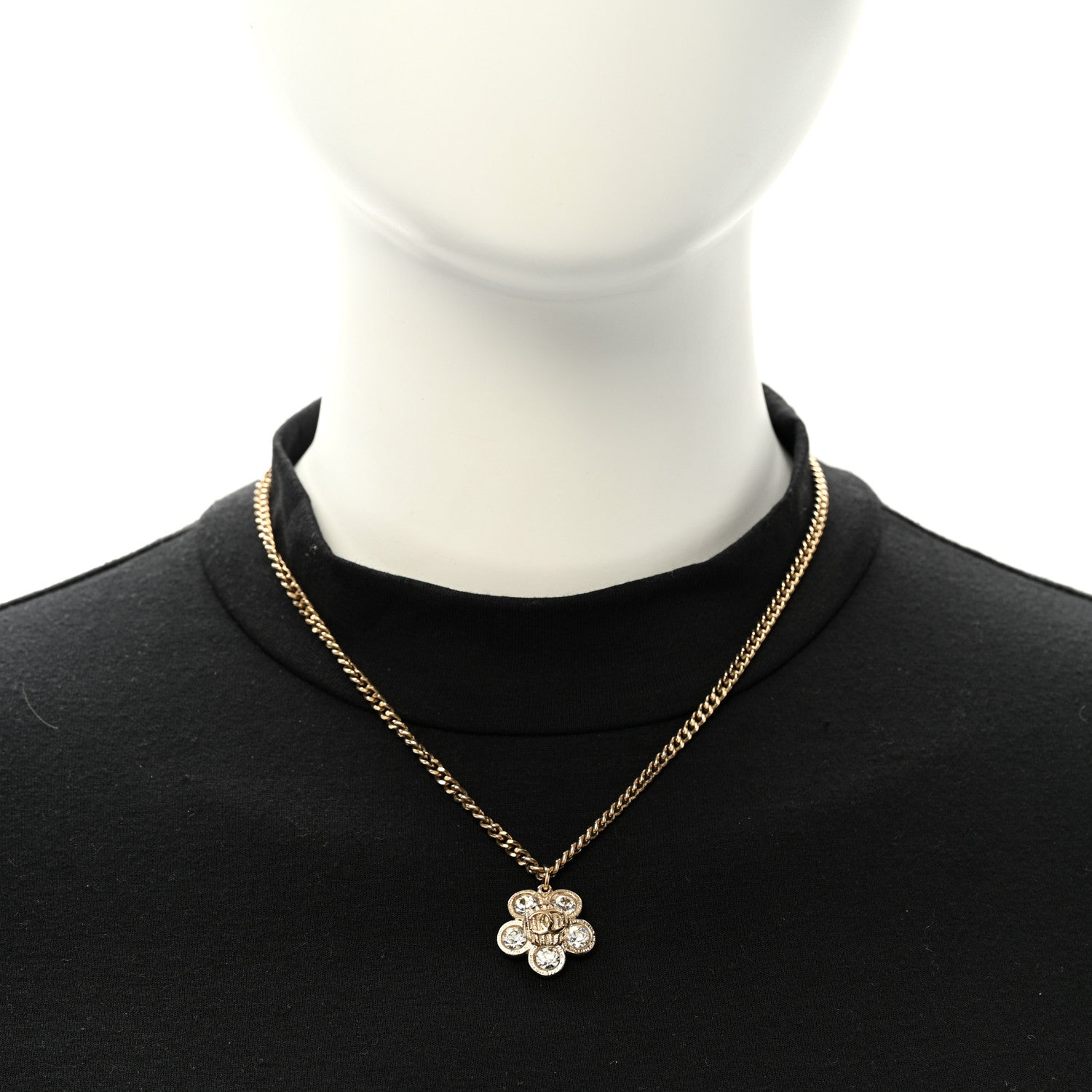Crystal CC Flower Pendant Necklace Gold