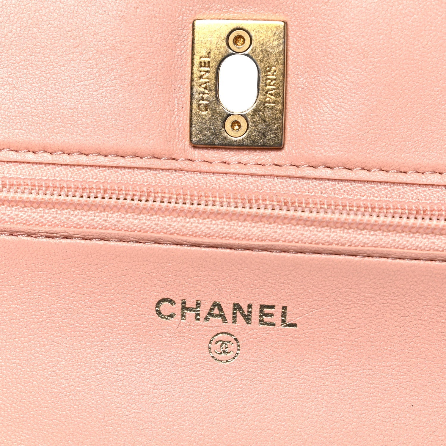 Chanel Lambskin Quilted CC Pearl Crush Wallet on Chain WOC Light Orange