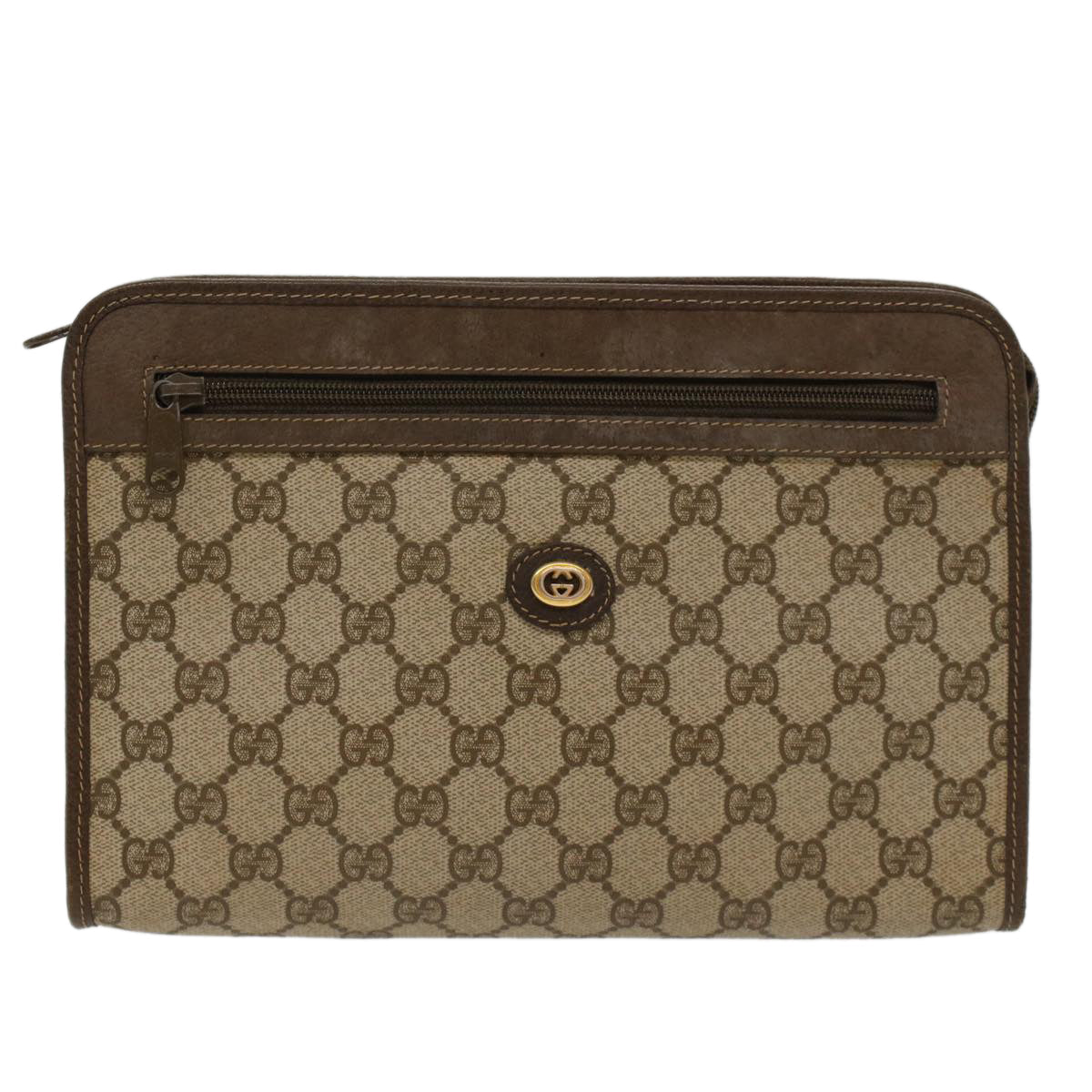 GUCCI GG Canvas Clutch Bag PVC Leather Beige 97.01.037  48147