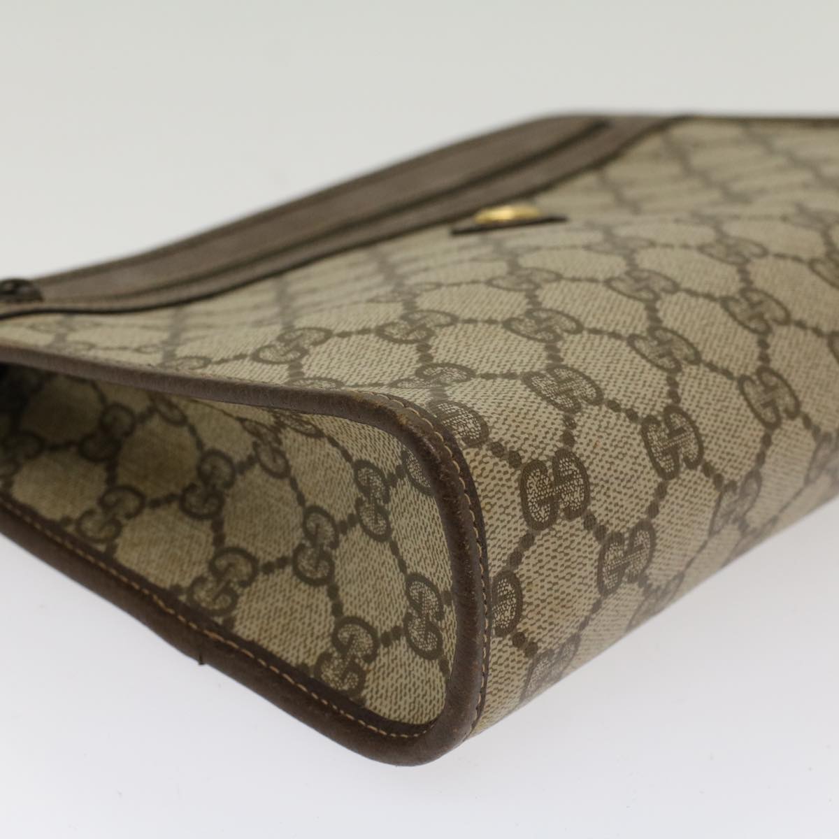 GUCCI GG Canvas Clutch Bag PVC Leather Beige 97.01.037  48147