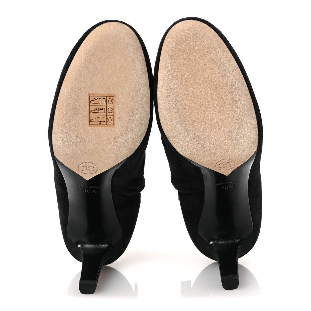 Chanel Suede Grosgrain CC Short Boots 36.5 Black