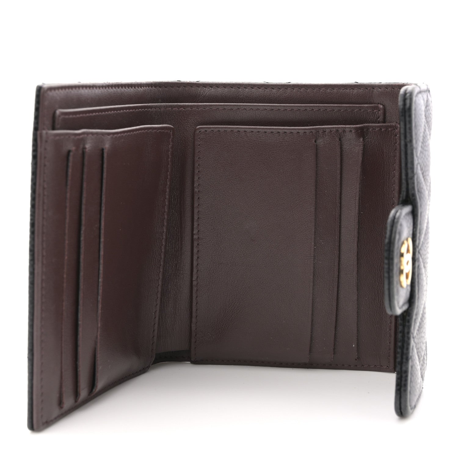 Caviar Quilted Tri-Fold Flap Wallet Black