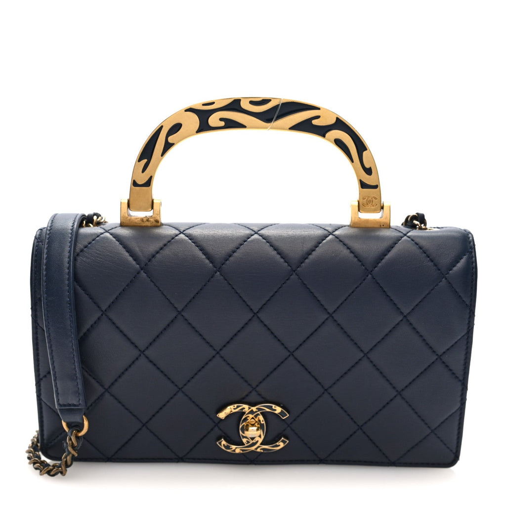 Chanel Lambskin Quilted Small Art Nouvelle Flap Bag Navy