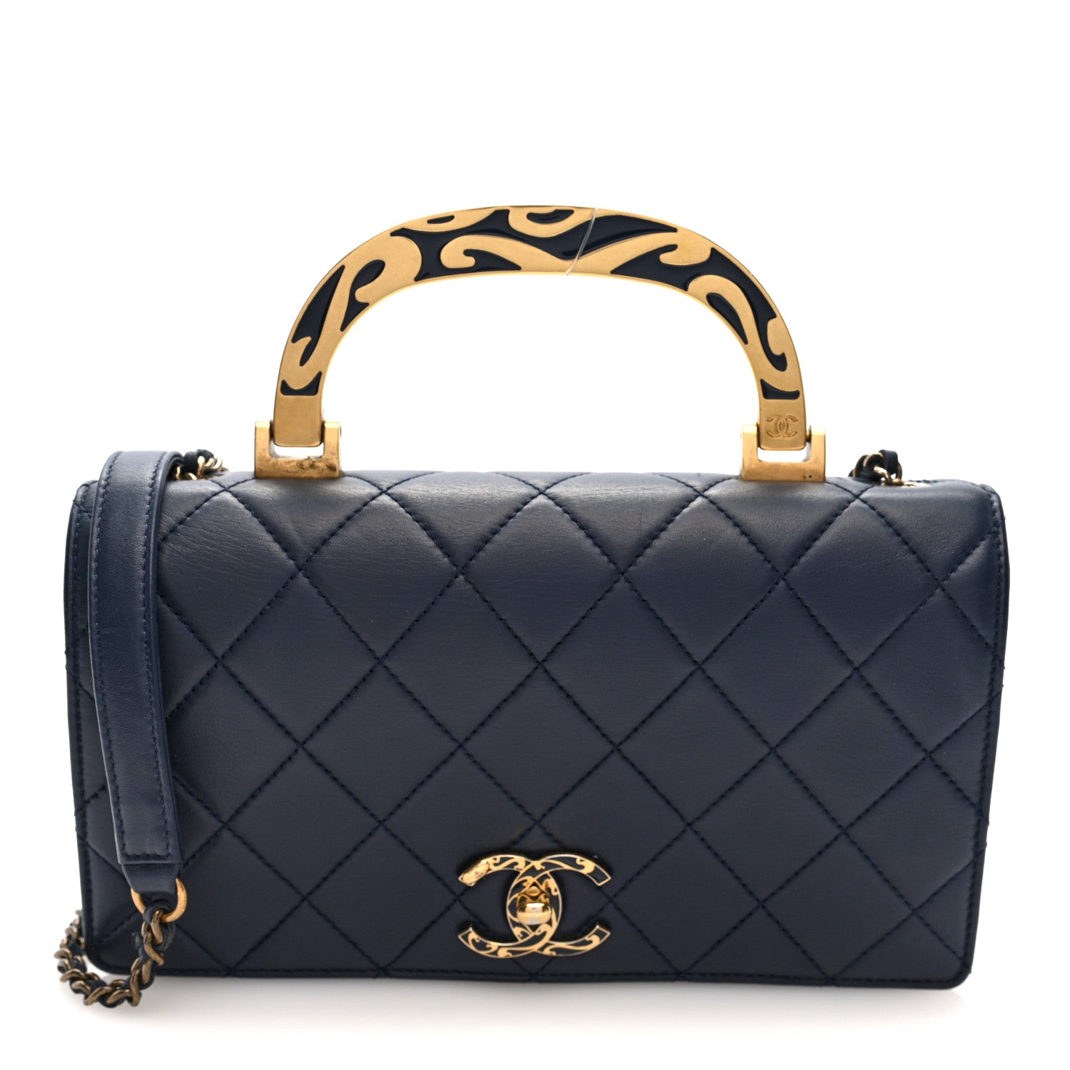 Chanel Lambskin Quilted Small Art Nouvelle Flap Bag Navy
