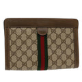 GUCCI GG Canvas Web Sherry Line Clutch Bag Beige Red Green 89.01.001  48199