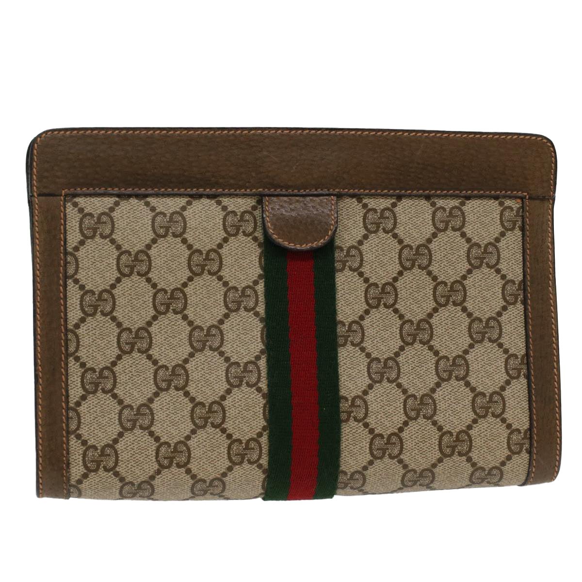 GUCCI GG Canvas Web Sherry Line Clutch Bag Beige Red Green 89.01.001  48199