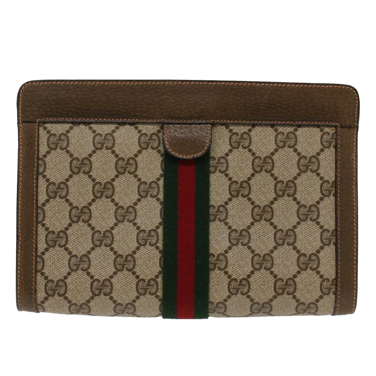 GUCCI GG Canvas Web Sherry Line Clutch Bag Beige Red Green 89.01.001  48199