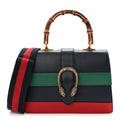 Gucci Moon Calfskin Bamboo Web Medium Dionysus Top Handle Bag Blue Emerald Hibiscus Red