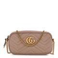 Gucci Calfskin Matelasse Mini GG Marmont Chain Crossbody Bag Porcelain Rose