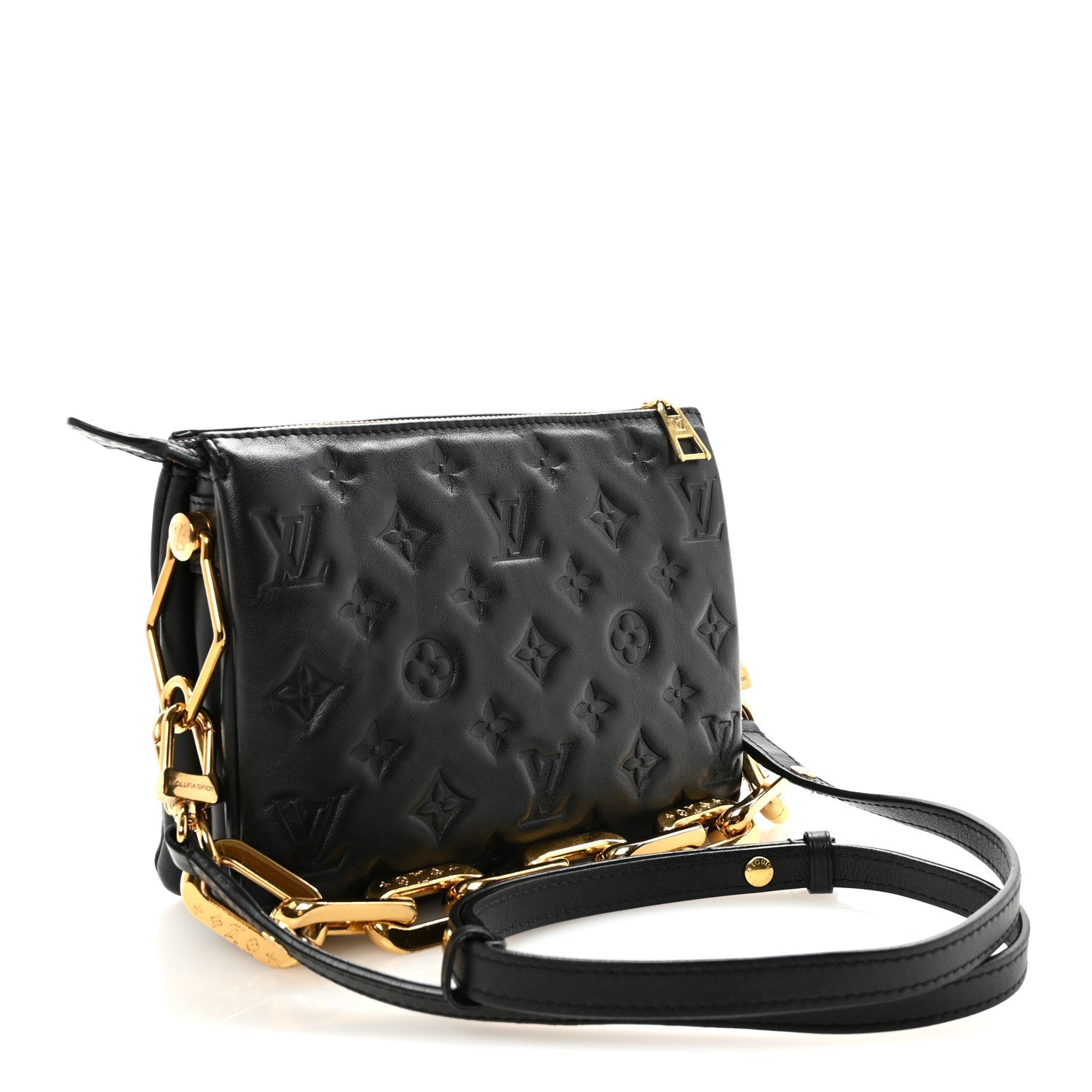 Louis Vuitton Lambskin Embossed Monogram Coussin BB Black