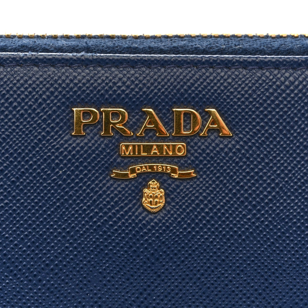 Prada Saffiano Metal Zip Around Wallet Baltico
