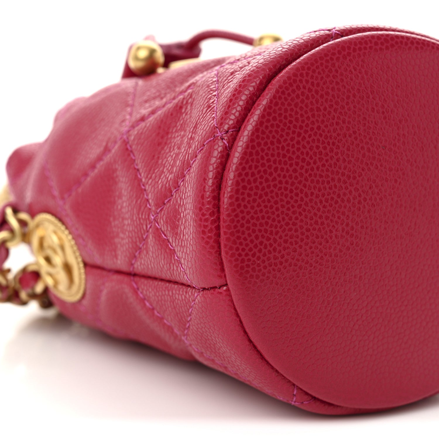 Chanel Caviar Quilted Twist Your Buttons Mini Bucket Bag Fuchsia