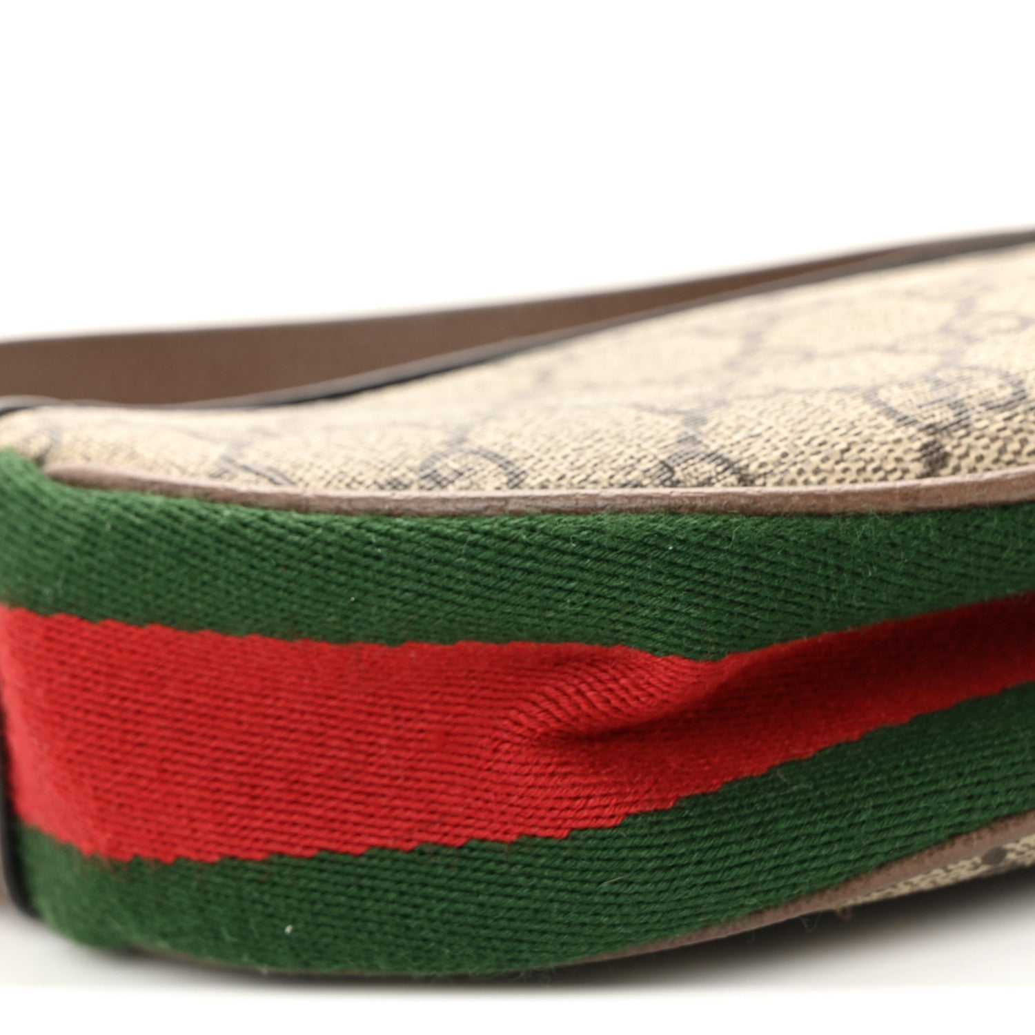 Gucci GG Supreme Monogram Textured Calfskin Web Mini Ophidia Half Moon Hobo Beige Ebony New Acero