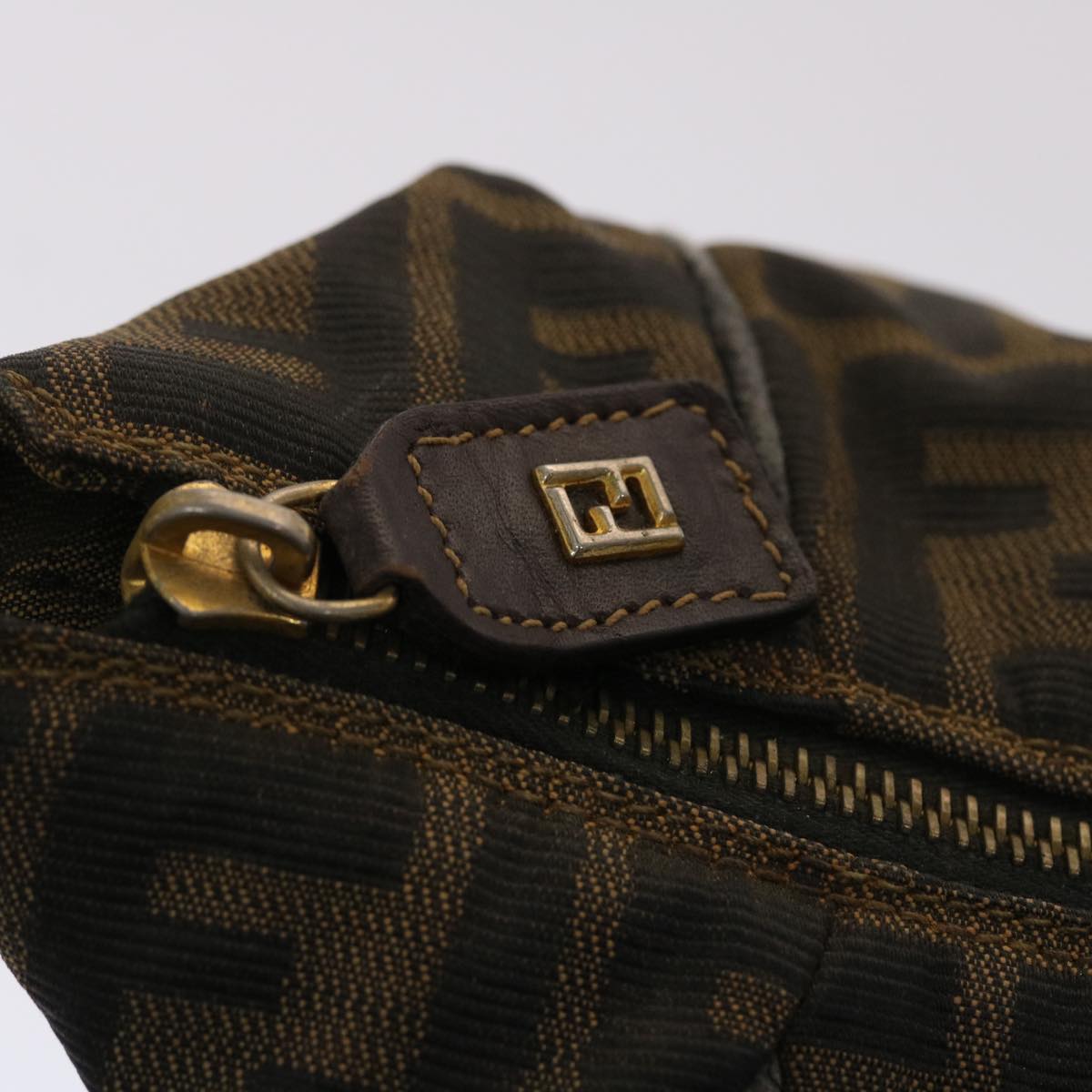 FENDI Zucca Canvas Hand Bag Nylon Brown Black  48233