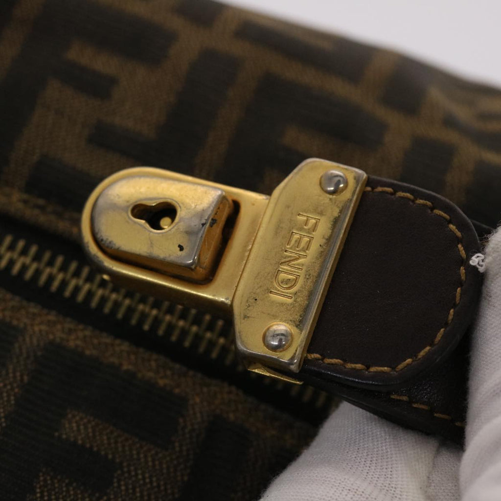 FENDI Zucca Canvas Hand Bag Nylon Brown Black  48233