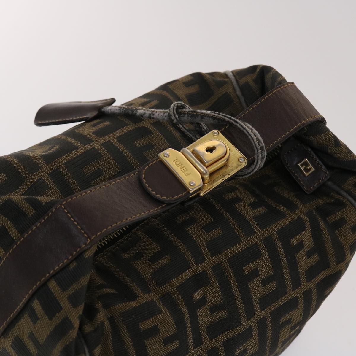 FENDI Zucca Canvas Hand Bag Nylon Brown Black  48233