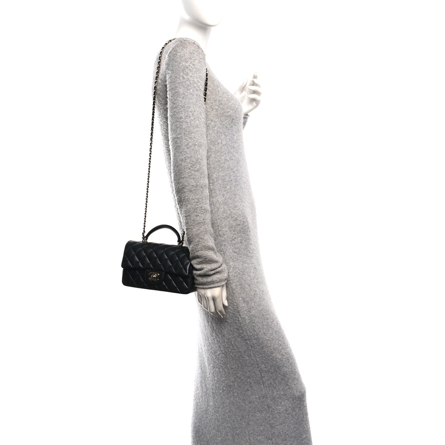 Chanel Lambskin Quilted Mini Top Handle Rectangular Flap Black