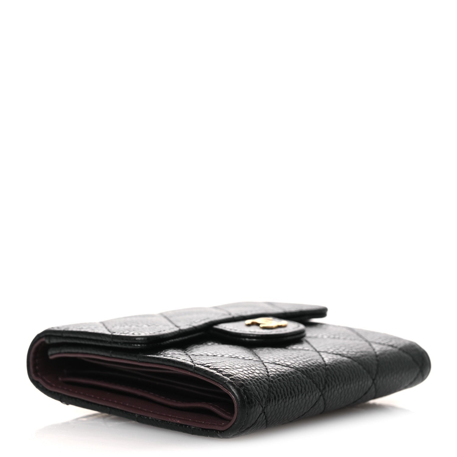 Caviar Quilted Compact Flap Wallet Black