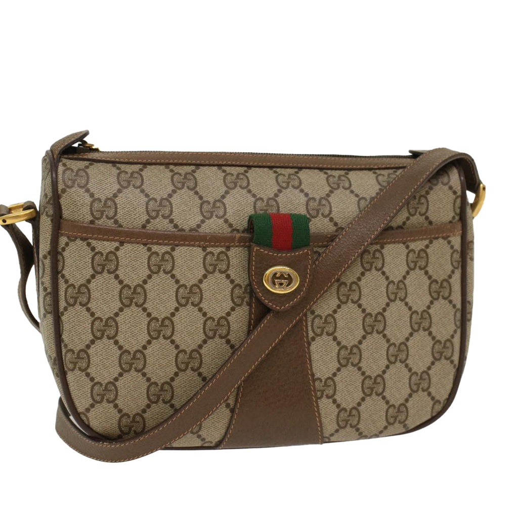 GUCCI GG Canvas Web Sherry Line Shoulder Bag Beige Green 39.02.032  48249
