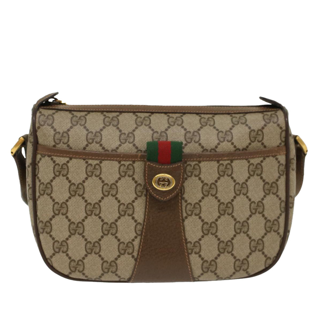 GUCCI GG Canvas Web Sherry Line Shoulder Bag Beige Green 39.02.032  48249
