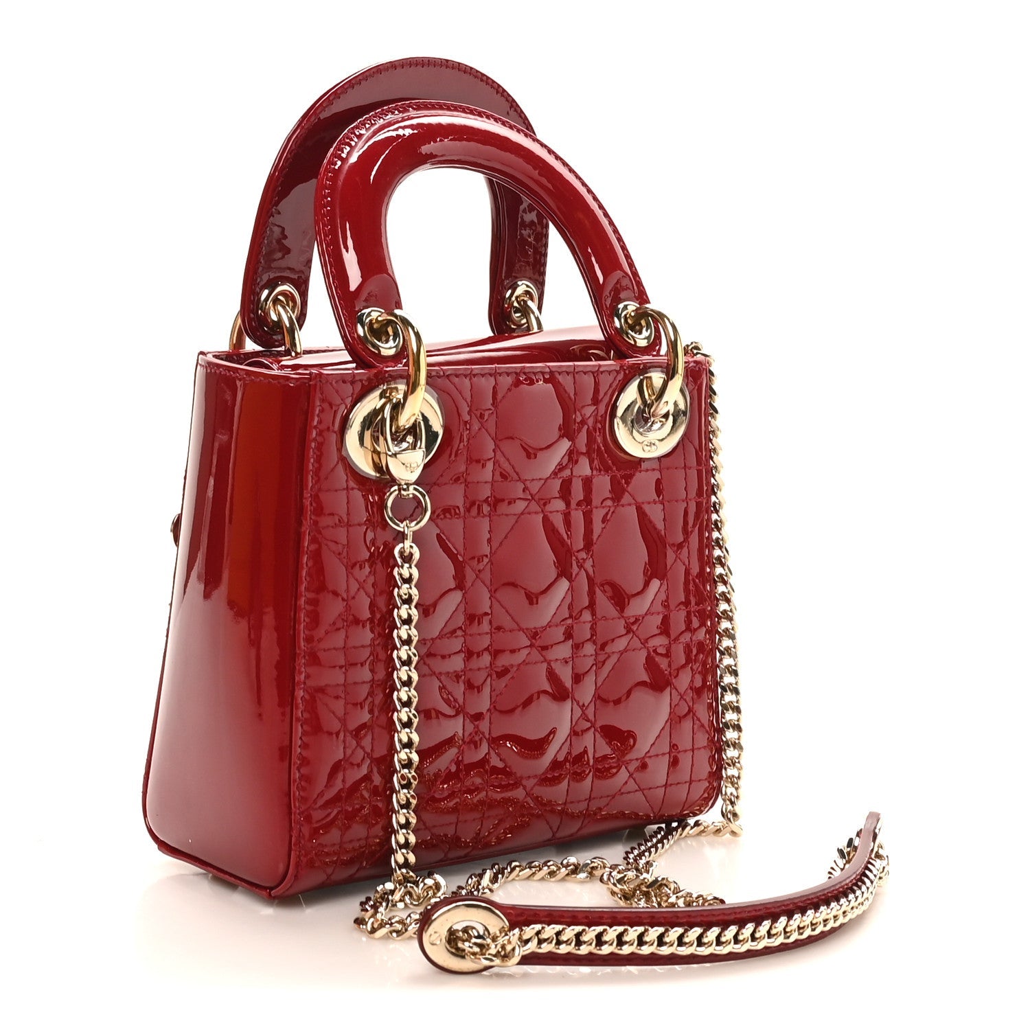 Christian Dior Patent Cannage Mini Lady Dior Red