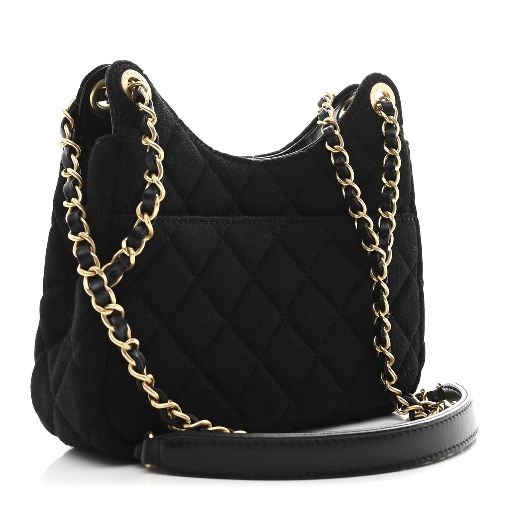 Chanel Jersey Quilted Small Wavy CC Hobo Black