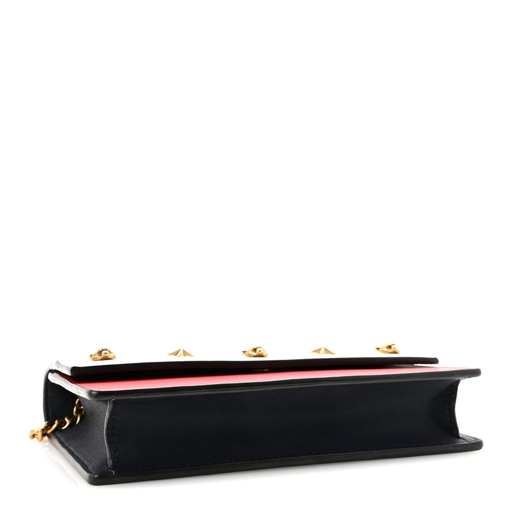 Gucci Calfskin Tiger Studded Chain Wallet Blue Agata Hibiscus Red Mystic White