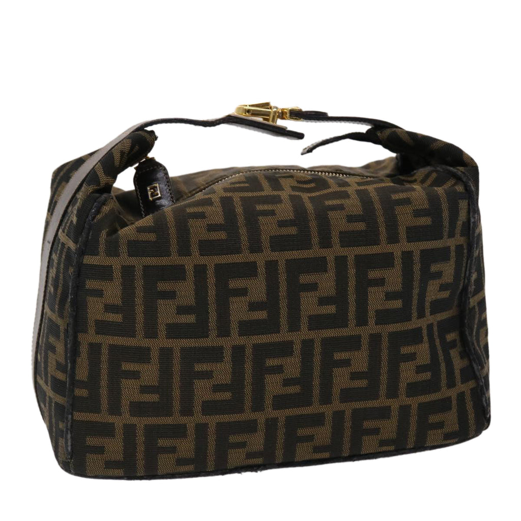 FENDI Zucca Canvas Hand Bag Leather Black Brown  48281