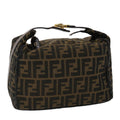 FENDI Zucca Canvas Hand Bag Leather Black Brown  48281
