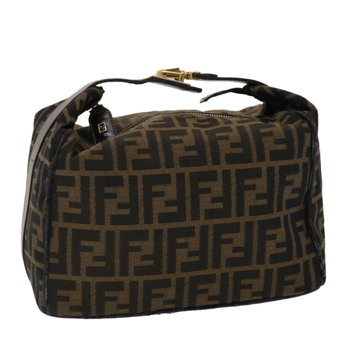 FENDI Zucca Canvas Hand Bag Leather Black Brown  48281