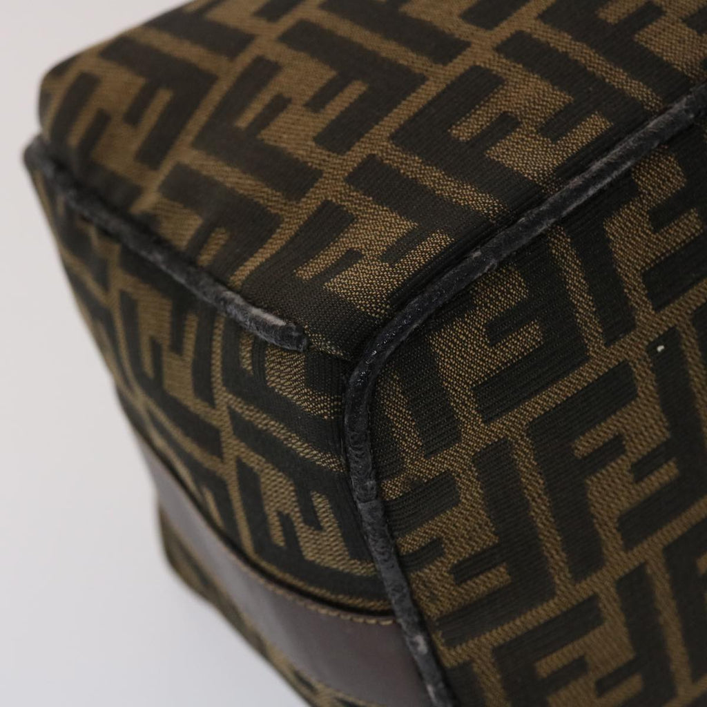 FENDI Zucca Canvas Hand Bag Leather Black Brown  48281
