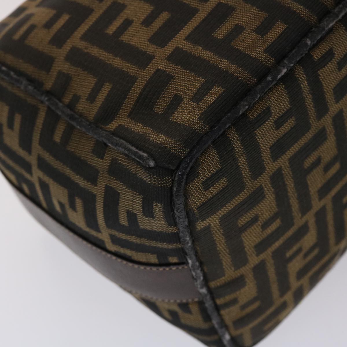 FENDI Zucca Canvas Hand Bag Leather Black Brown  48281