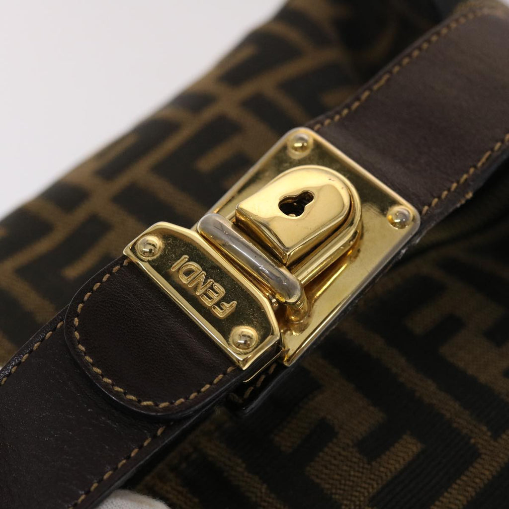 FENDI Zucca Canvas Hand Bag Leather Black Brown  48281