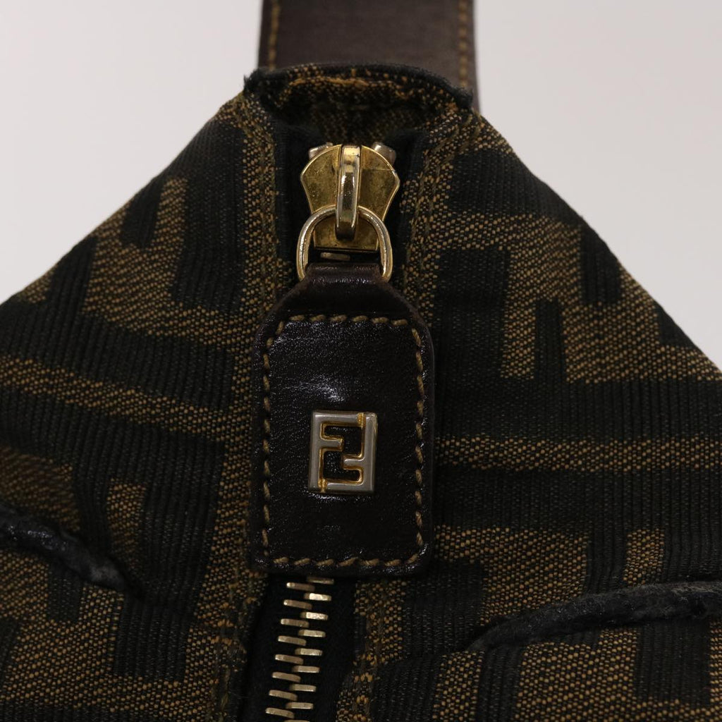 FENDI Zucca Canvas Hand Bag Leather Black Brown  48281