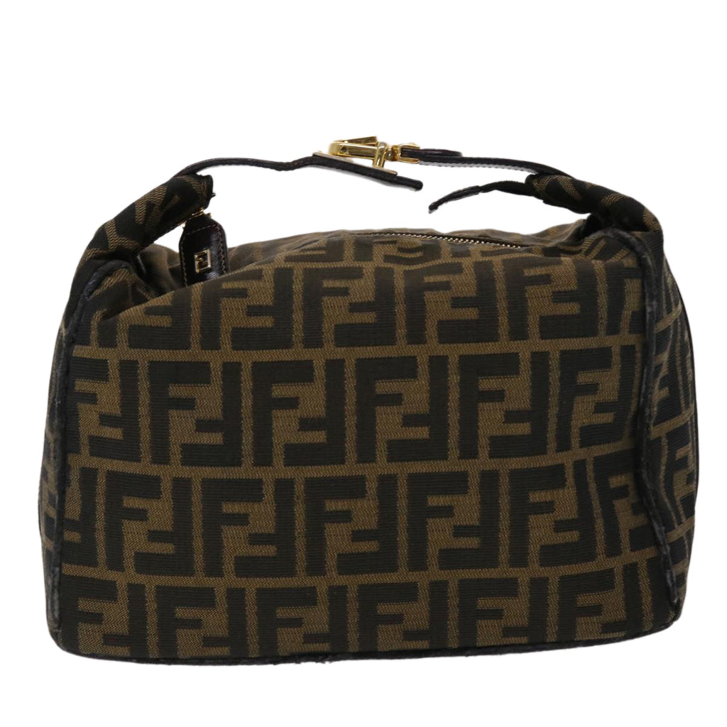 FENDI Zucca Canvas Hand Bag Leather Black Brown  48281