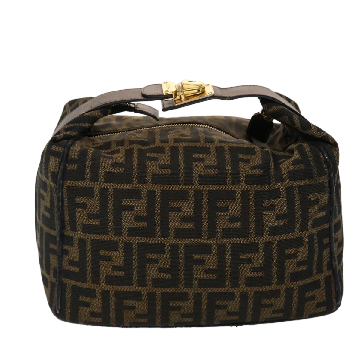 FENDI Zucca Canvas Hand Bag Leather Black Brown  48281