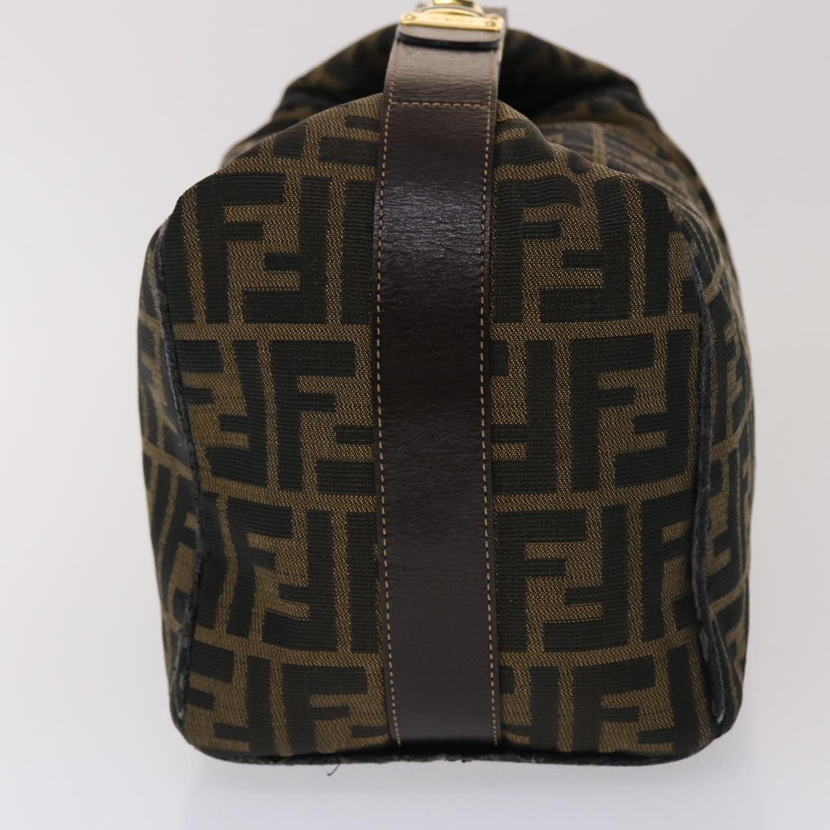FENDI Zucca Canvas Hand Bag Leather Black Brown  48281