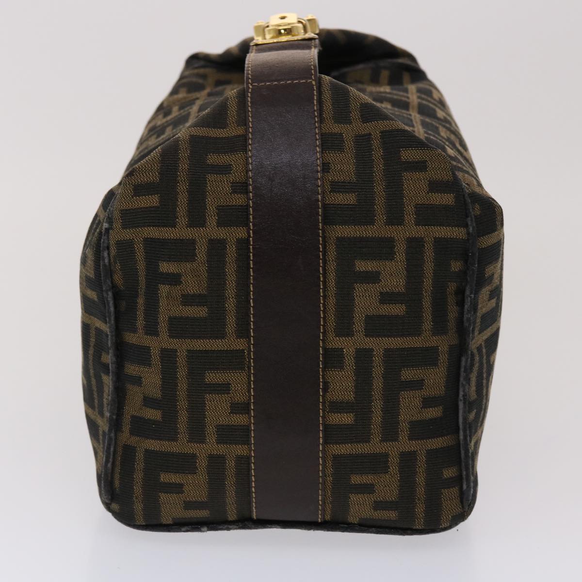 FENDI Zucca Canvas Hand Bag Leather Black Brown  48281