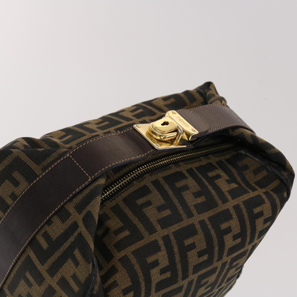 FENDI Zucca Canvas Hand Bag Leather Black Brown  48281