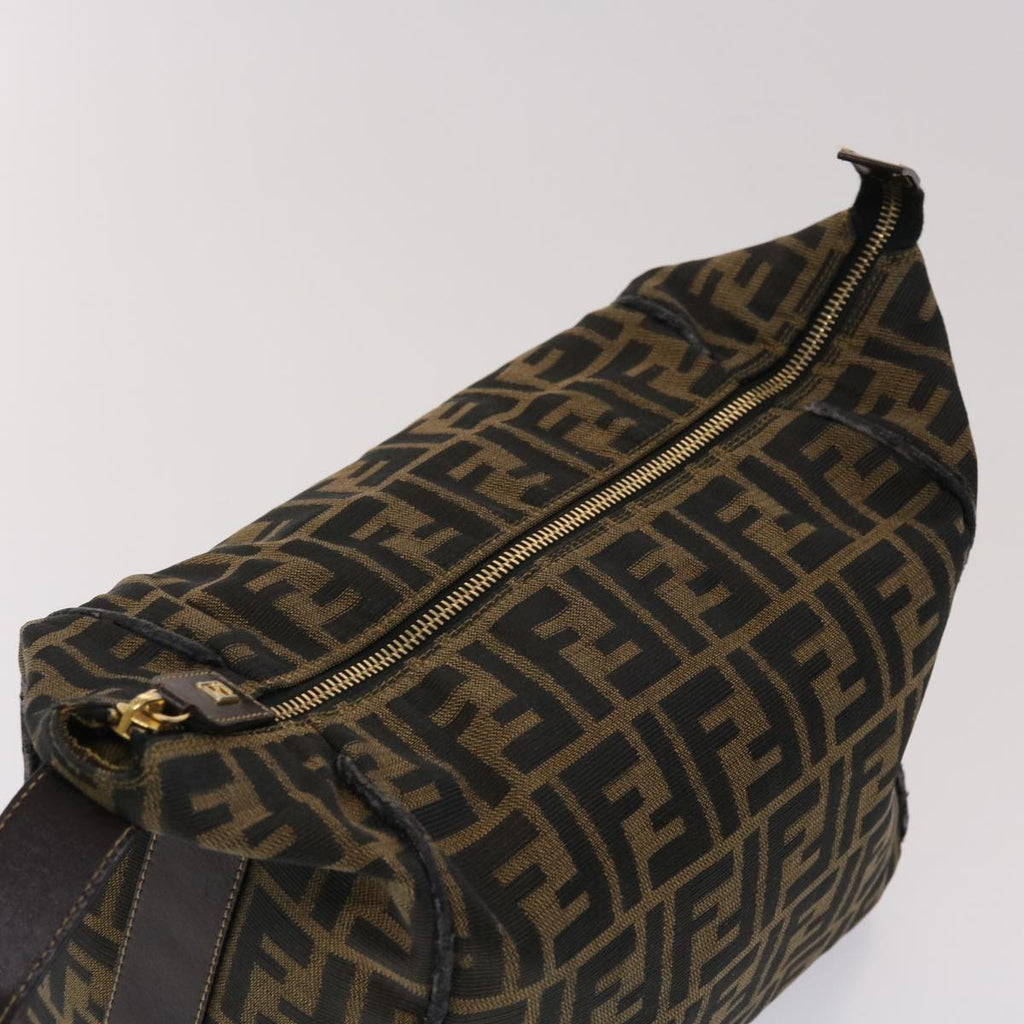 FENDI Zucca Canvas Hand Bag Leather Black Brown  48281