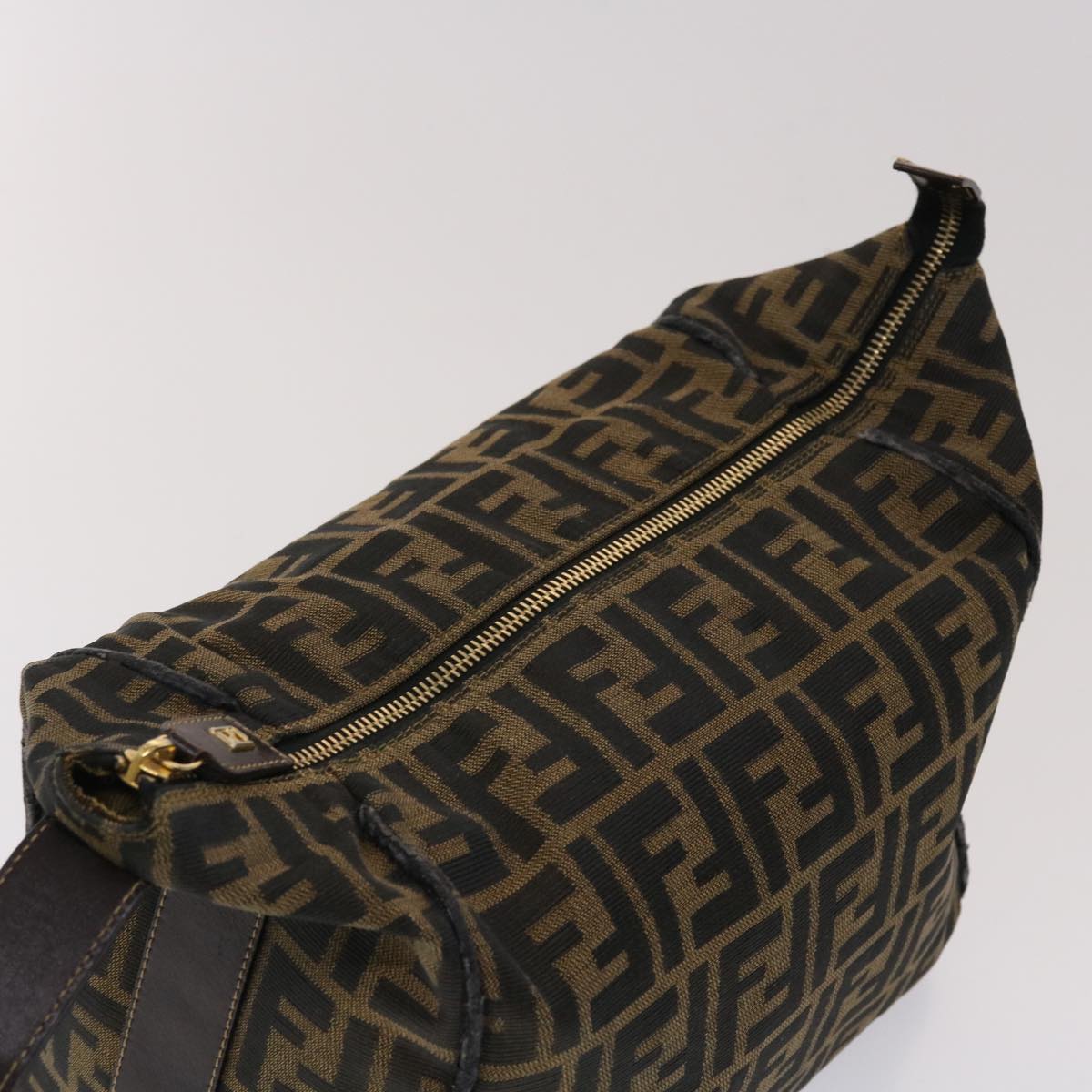 FENDI Zucca Canvas Hand Bag Leather Black Brown  48281